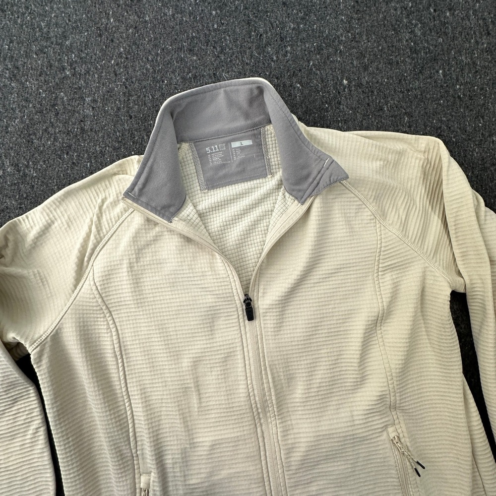 5.11 Tactical Jacket Women Large Beige Grid Fleece Full Zip Waffle Mock Neck